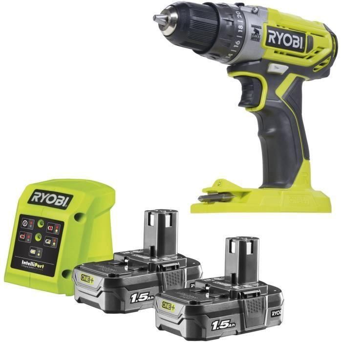 Ryobi R18PD2-215G Taladro de Impacto Inalámbrico Compacto 18V, Mandril 10mm, con 2 Baterías 1.5Ah y Cargador