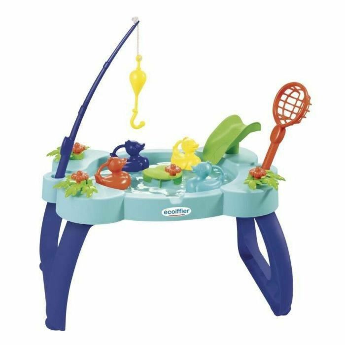 Ecoiffier Mesa de Pesca con 4 Patos, Caña, Red, Tobogán y Manivela para Patos, Juego Infantil +18 Meses con Desagüe Fácil