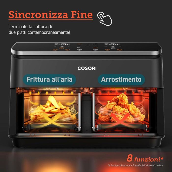 Cosori COS1707381744609 Freidora sin aceite Edición Chef de dos cestas, 8.5 L, 2 cestas, 8 programas, 1750 W, Negra 15 Cosori COS1707381744609 Freidora sin aceite Edición Chef de dos cestas, 8.5 L, 2 cestas, 8 programas, 1750 W, Negra 15