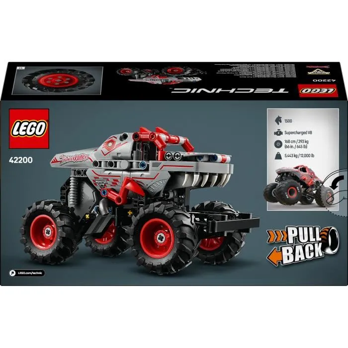 Lego Technic 42200 Monster Jam ThunderROARus pull-back Camión de dinosaurios para niños de 7 años 5