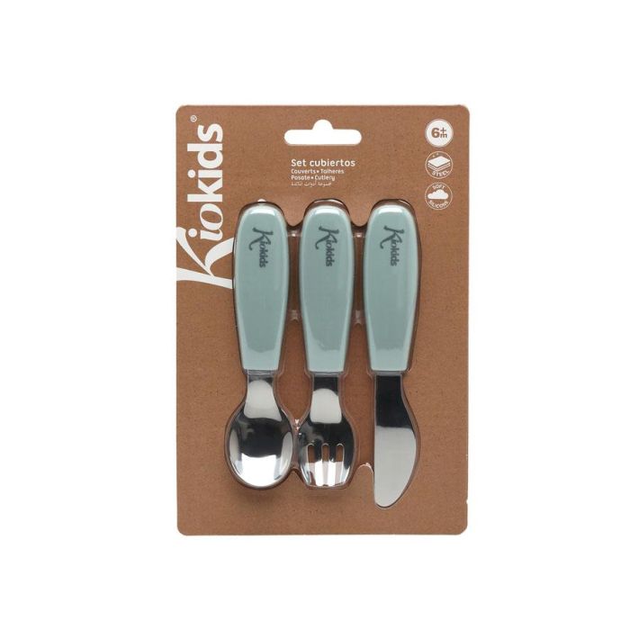 KioKids Set de Cubiertos Infantiles de Acero Inoxidable y Silicona Verde Salvia | Colección Little Sauvages | Recomendado +6 Meses 4