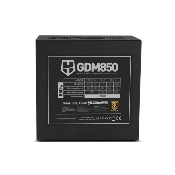 Fuente de Alimentación Nox Hummer GDM/ 850W/ Ventilador 12cm/ 80 Plus Gold 4 Fuente de Alimentación Nox Hummer GDM/ 850W/ Ventilador 12cm/ 80 Plus Gold 4