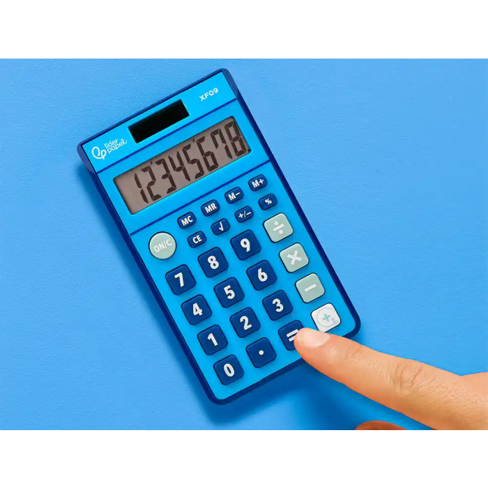 Liderpapel Calculadora Bolsillo XF09 8 Dígitos Solar y Pilas Color Azul 115x65x8 mm 5