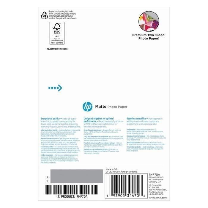 HP Papel foto mate 10x15cm 25hojas 1 HP Papel foto mate 10x15cm 25hojas 1