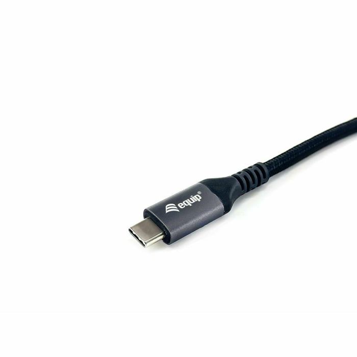 Equip Cable USB-C USB4 Gen3 Macho Macho 40Gbps 8K/60Hz 240W Con Chip E-Mark Color Negro 1.2m Malla algodon trenzado Carcasa Conector Aluminio 3