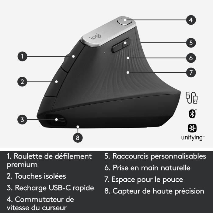 Ratón Ergonómico Inalámbrico por Bluetooth Logitech Vertical MX/ Batería recargable/ Hasta 4000 DPI 5 Ratón Ergonómico Inalámbrico por Bluetooth Logitech Vertical MX/ Batería recargable/ Hasta 4000 DPI 5
