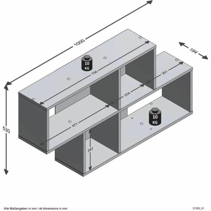 FMD 4029494114204 Estante de pared NORA, roble arena y antracita, L100xH53xD19,5 cm, Hecho en Alemania 2 FMD 4029494114204 Estante de pared NORA, roble arena y antracita, L100xH53xD19,5 cm, Hecho en Alemania 2