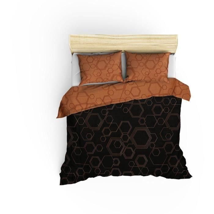 Juego de cama - 1 funda nórdica 220x240 cm + 2 fundas de almohada 60x60 cm - 100% algodón - Cobre 2 Juego de cama - 1 funda nórdica 220x240 cm + 2 fundas de almohada 60x60 cm - 100% algodón - Cobre 2