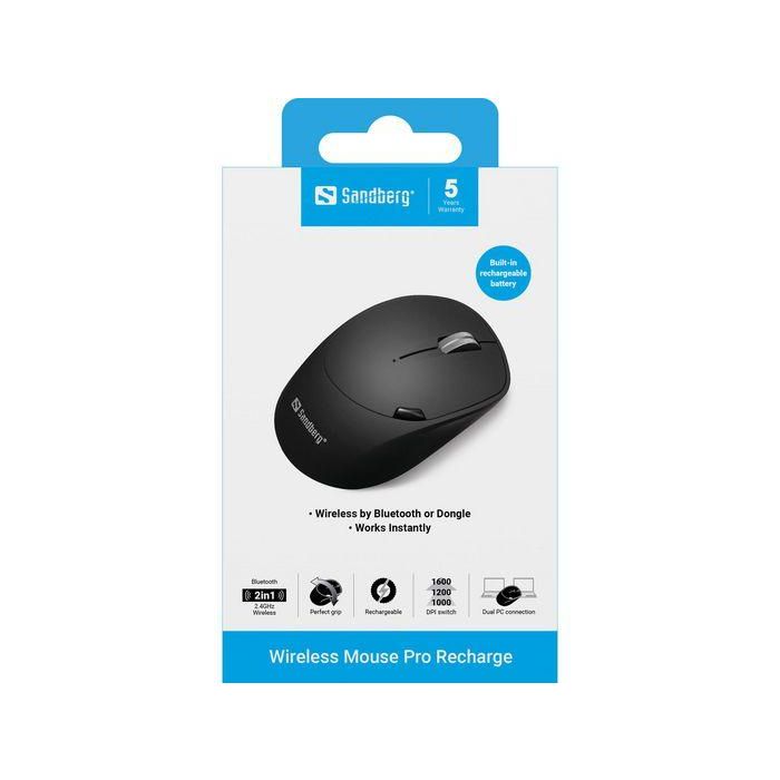Sandberg Wireless Mouse Pro Recharge Ratón Inalámbrico con 6 Botones y Bluetooth/USB 5 Sandberg Wireless Mouse Pro Recharge Ratón Inalámbrico con 6 Botones y Bluetooth/USB 5