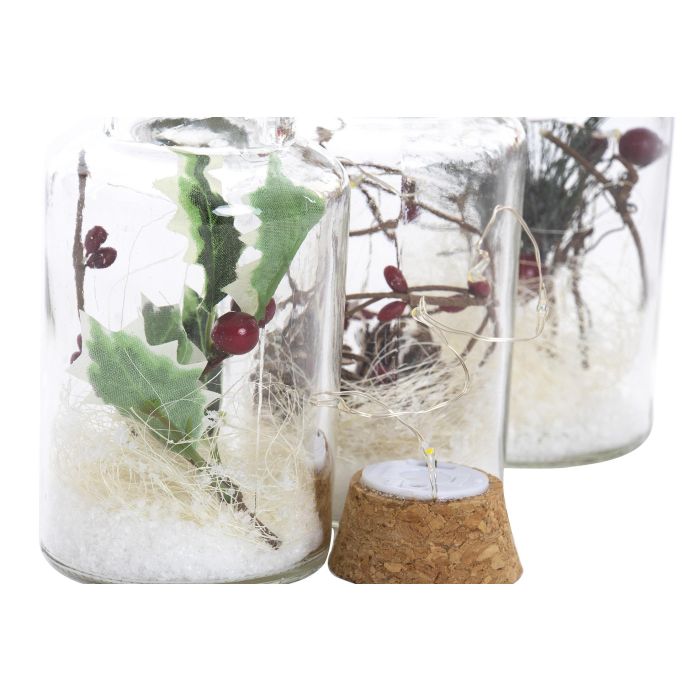 DKD Home Decor Adorno de Navidad Luminoso Estilo Alpino de Cristal y Corcho con LED, 14 cm de Alto, Natural, Pack de 3 Unidades 1