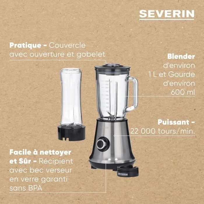 Severin SM3737 Batidora de Vaso Clásica con Extractor de Nutrientes Mix & Go - 500W, 1L, Cuchillas Acero Inox, Botella Portátil 600ml 4