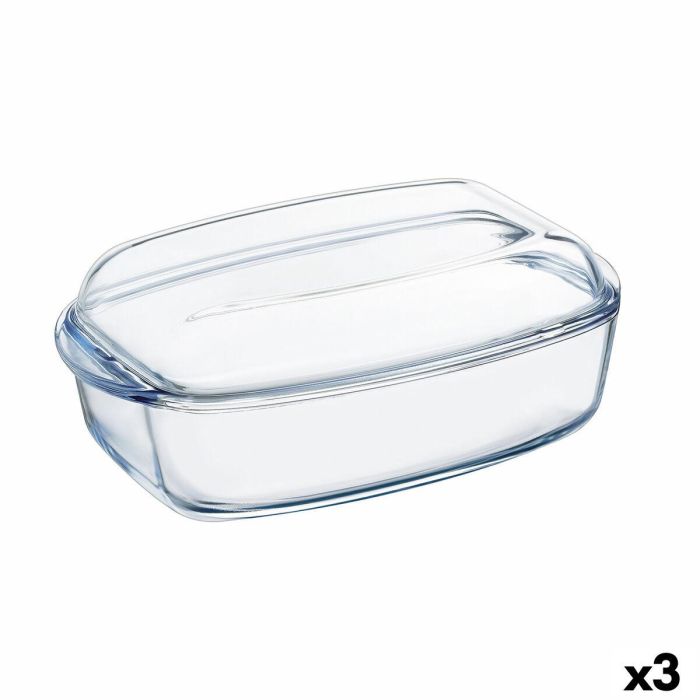 Fuente de Cocina Pyrex Classic Con Tapa 4,5 L 38 x 22 x 11 cm Transparente Vidrio (3 Unidades)