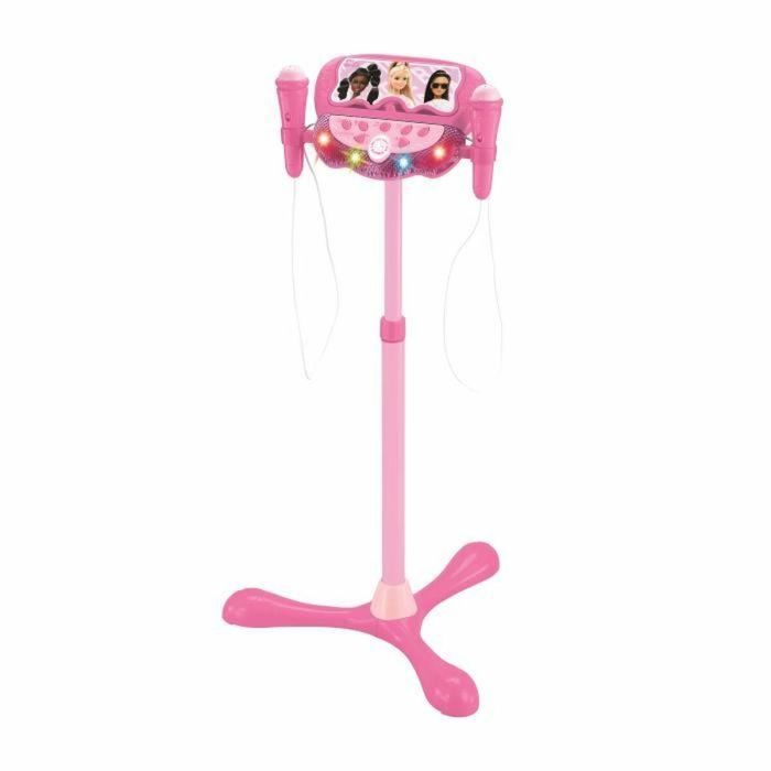 Lexibook LEX1695286887130 Micrófono de Barbie con soporte ajustable, iluminado, 2 Micrófonos, efectos de voz y Bluetooth