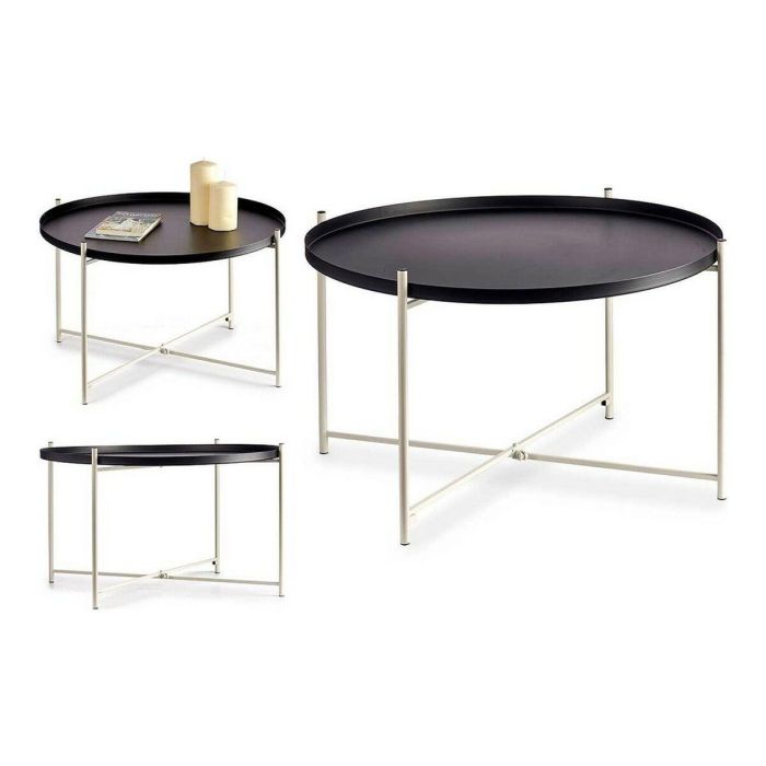 Mesa auxiliar Negro Blanco Metal (76,5 x 46 x 76,5 cm) 1 Mesa auxiliar Negro Blanco Metal (76,5 x 46 x 76,5 cm) 1