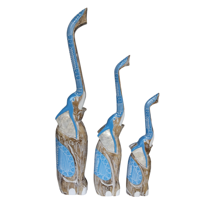 DKD Home Decor Figura Indio Natural Azul de Albasia 8x100x18 cm Set de 3 Piezas