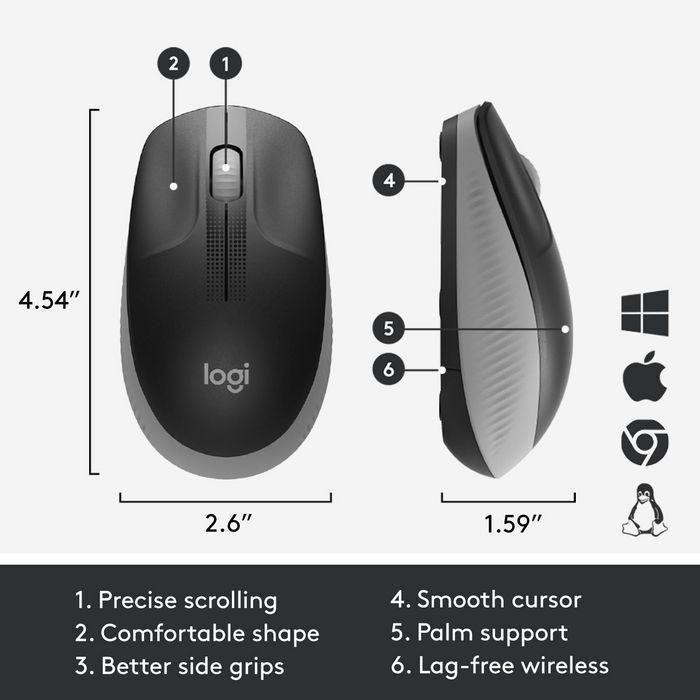 Logitech M190 Ratón Inalámbrico Full-size RF con Diseño Contorneado Ergonómico para Manos Grandes, Gris, Batería 18 Meses 10