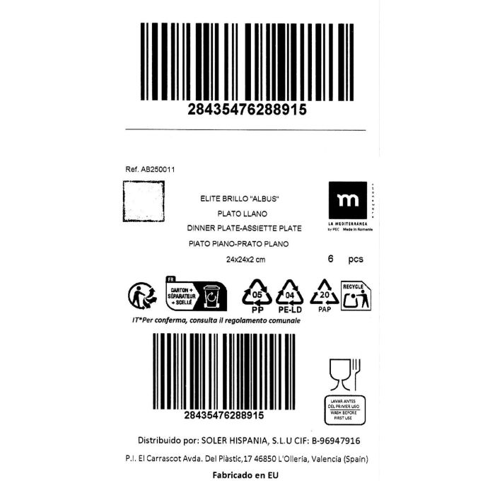 La Mediterranea Plato Llano 24 x 24 cm Albus Elite Brillo (6 Unidades) 2 La Mediterranea Plato Llano 24 x 24 cm Albus Elite Brillo (6 Unidades) 2