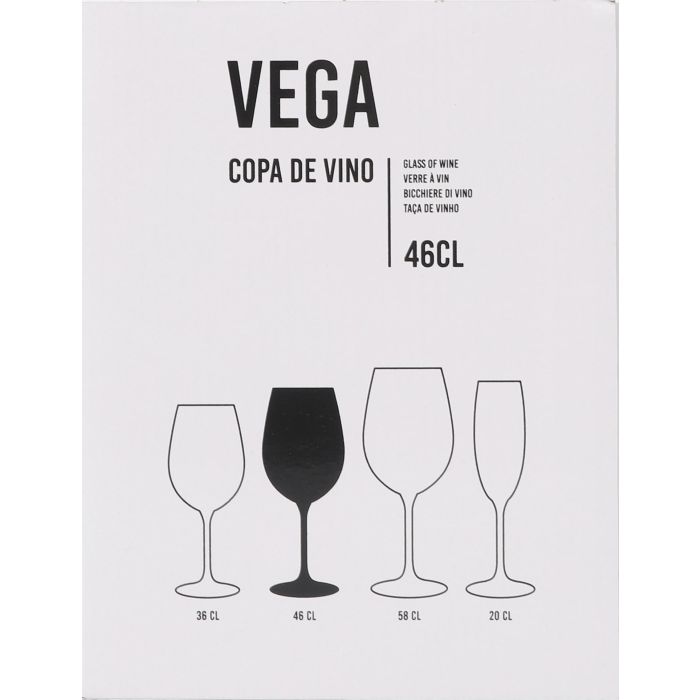 Inde Copa de Vino "Vega" 46 cl (0.46 L), Cristal, Diámetro 7.4 cm x Altura 22 cm - Juego de Copas para Vino Tinto y Blanco (24 Unidades)