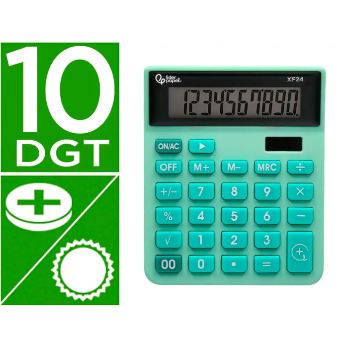 Liderpapel xf24 Calculadora Sobremesa 10 Dígitos Solar y Pila Verde 127x105x24 mm 0 Liderpapel xf24 Calculadora Sobremesa 10 Dígitos Solar y Pila Verde 127x105x24 mm 0