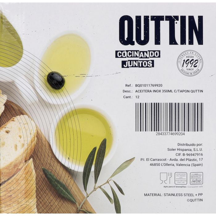 Aceitera de acero inoxidable 350 ml con tapón Quttin (12 Unidades) 3 Aceitera de acero inoxidable 350 ml con tapón Quttin (12 Unidades) 3