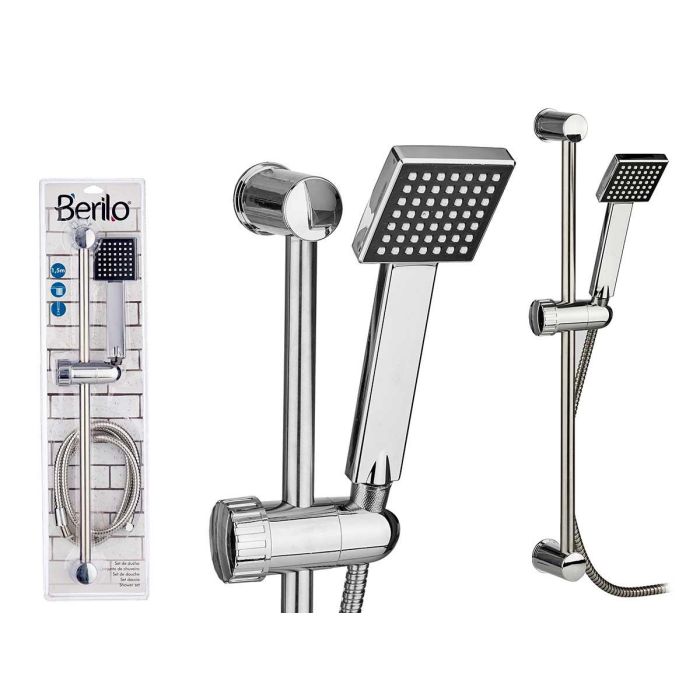 Set Ducha 3 Piezas Teléfono Cuadrado Berilo 18x8x72 cm, Acero y Plástico, Plata (6 Unidades) Set Ducha 3 Piezas Teléfono Cuadrado Berilo 18x8x72 cm, Acero y Plástico, Plata (6 Unidades)