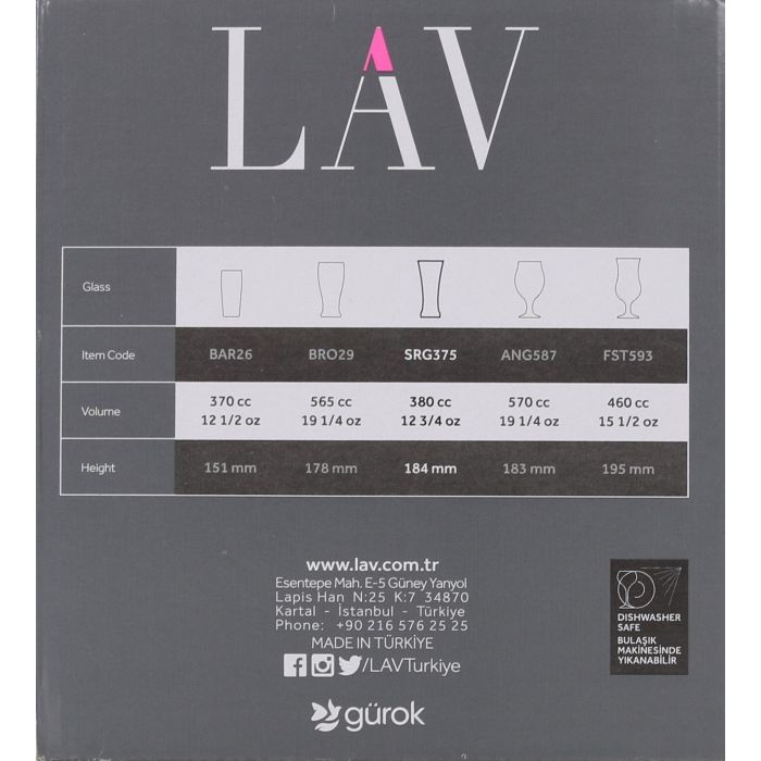 Lav Set 6 Vasos Cerveza 380cc (4 Cajas)