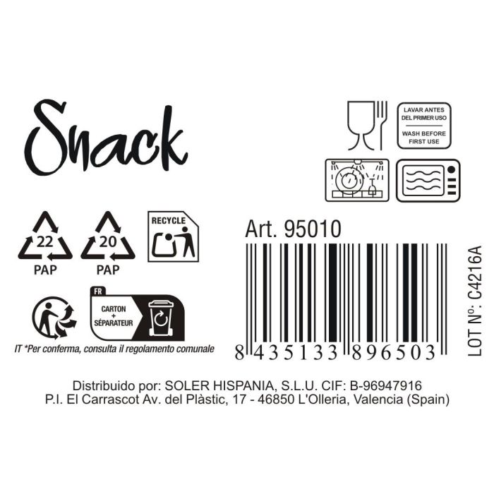 Bol Blanco Snack 190 ml - La Mediterranea (72 Unidades) 1 Bol Blanco Snack 190 ml - La Mediterranea (72 Unidades) 1