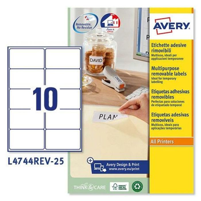 Etiquetas para Impresora Avery L4744REV Blanco 25 Hojas 96 x 50,8 mm (5 Unidades) 1