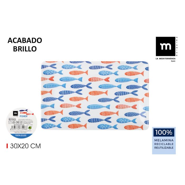 Bandeja Melamina Brillo Fisher 30x20x2.5 cm La Mediterranea (12 Unidades) Bandeja Melamina Brillo Fisher 30x20x2.5 cm La Mediterranea (12 Unidades)