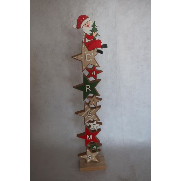 DKD Home Decor Decoración Navidad Tradicional con Papanoel y Estrellas, en MDF, Colores Rojo, Verde y Natural, 49 cm Alto (6 Unidades)