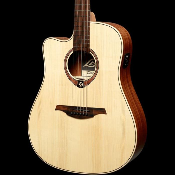 LAG Guitarra Electro-Acustica Dreadnought Cutaway Natural Zurdos Tapa Abeto Engelmann Macizo 10