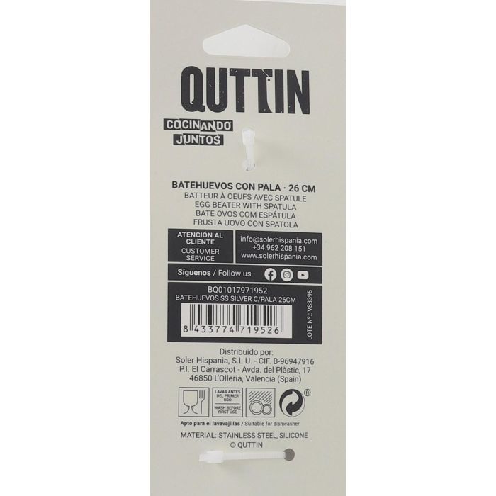 Batehuevos de acero inoxidable con pala 26 cm - Quttin (12 Unidades) 6 Batehuevos de acero inoxidable con pala 26 cm - Quttin (12 Unidades) 6