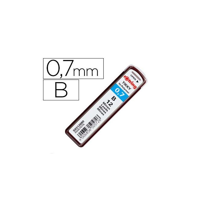 Minas Rotring Grafito 0,7 mm B Estuche De 12 Minas 10 unidades