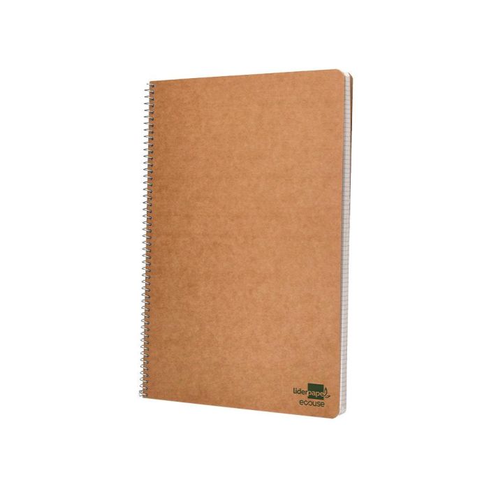 Cuaderno Espiral Liderpapel Folio Ecouse Tapa Cartulina Kraft 80H Papel Reciclado 80 gr Cuadro 4 mm Con Margen 8 unidades 3