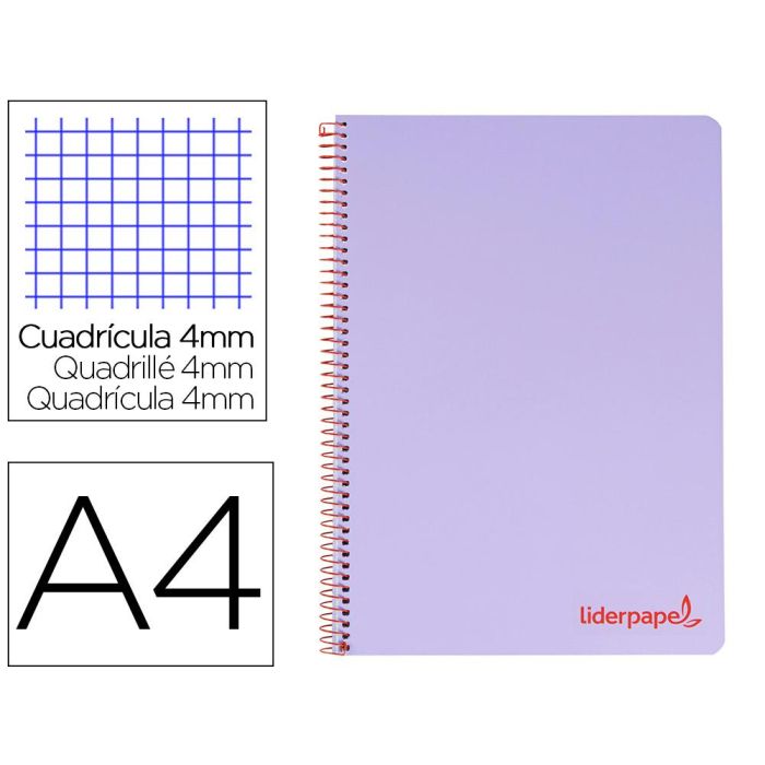 Cuaderno Espiral Liderpapel A4 Wonder Tapa Plastico 80H 90 gr Cuadro 4 mm Con Margen Color Violeta 5 unidades