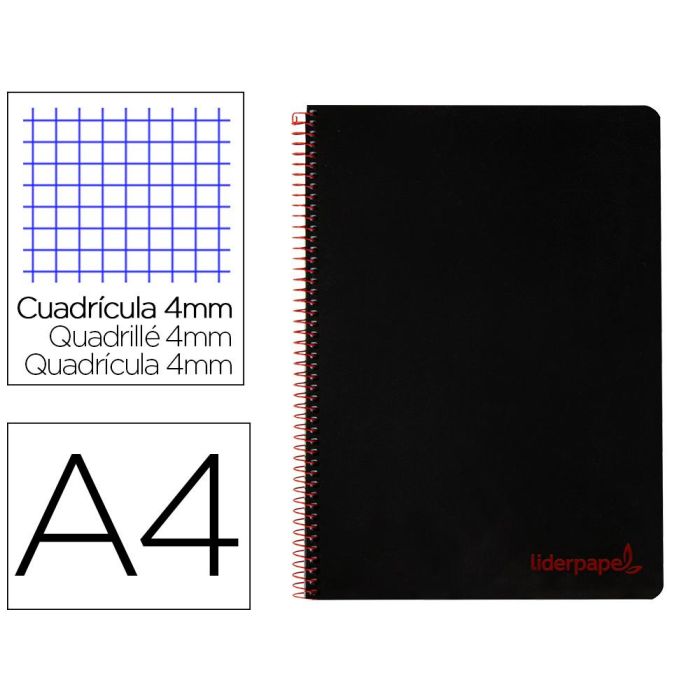 Cuaderno Espiral Liderpapel A4 Wonder Tapa Plastico 80H 90 gr Cuadro 4 mm Con Margen Color Negro 5 unidades