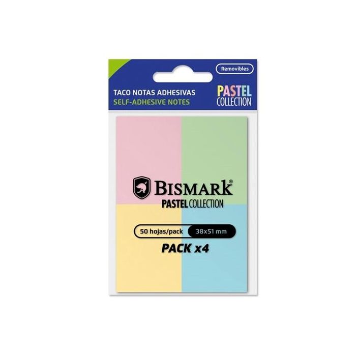 Bismark Taco de notas adhesivas colores pastel 50 hojas 38x51mm