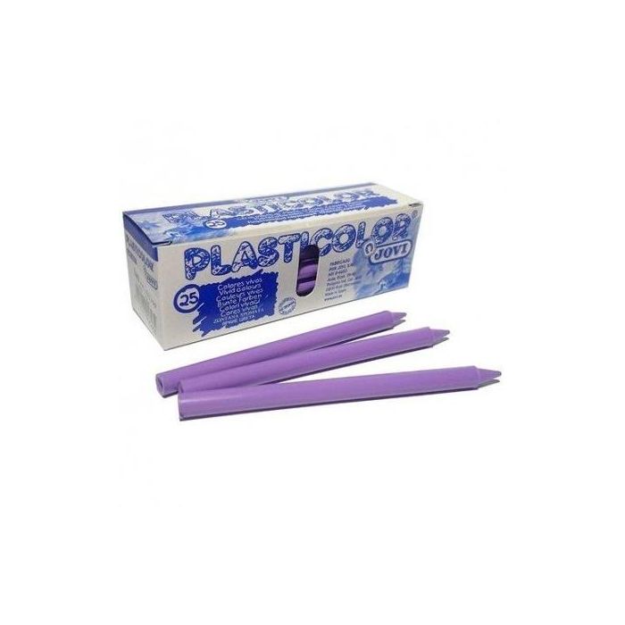 Jovi Ceras Plásticas Plasticolor Unicolor Lila. Caja 25 Lápices Crayons Resistentes para Niños +3 Años. Acabado Brillante, No Manchan.