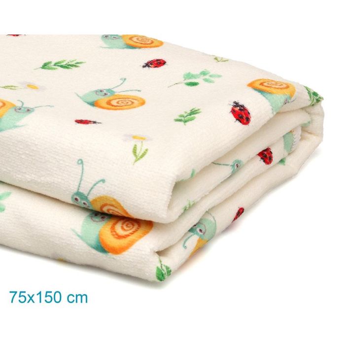 KioKids Toalla Playa Piscina Microfibra Secado Rápido Caracoles Happy Summer Beige 75x150 cm con Bolsa 2