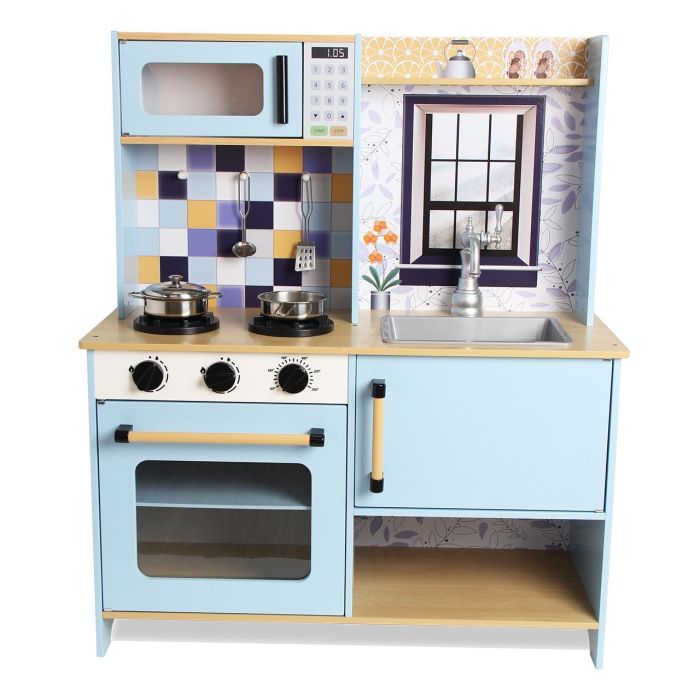 Deqube Cocina de Madera Premium 2 Módulos 72x30x84cm con Luz, Sonido, Fregadero, Horno, Microondas y Utensilios +3 Años 1