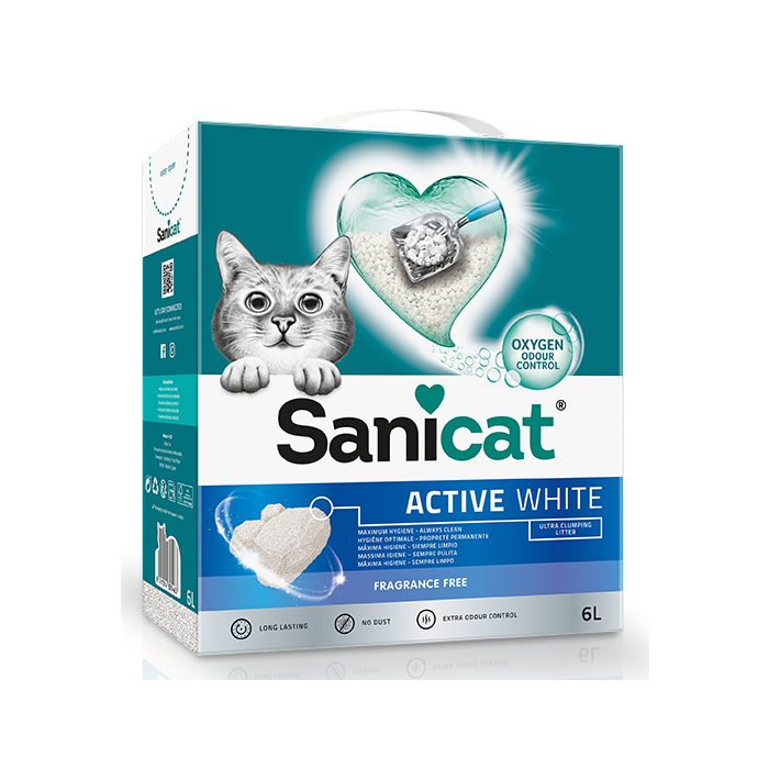 Sanicat Active White Arena para Gatos 6lt Sin Perfume Bentonita Blanca Ultra 1