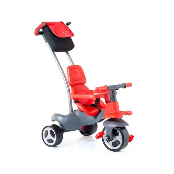 Molto Triciclo Urban Trike Rojo con Palo, Cinturón de Seguridad, Bolsa, Ruedas de Goma y 98 cm - Edad Mínima 10 Meses