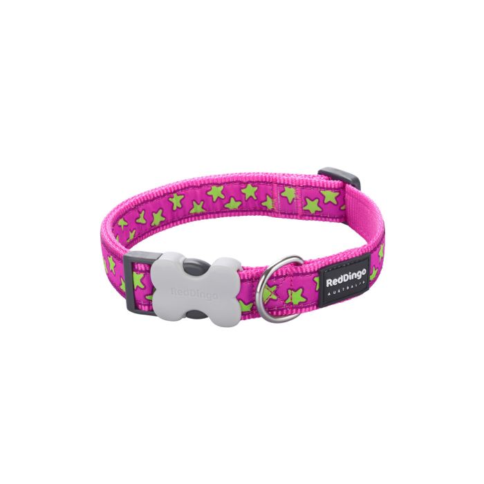 Collar para Perro Red Dingo STYLE STARS LIME ON HOT PINK 15 mm x 24-36 cm 1