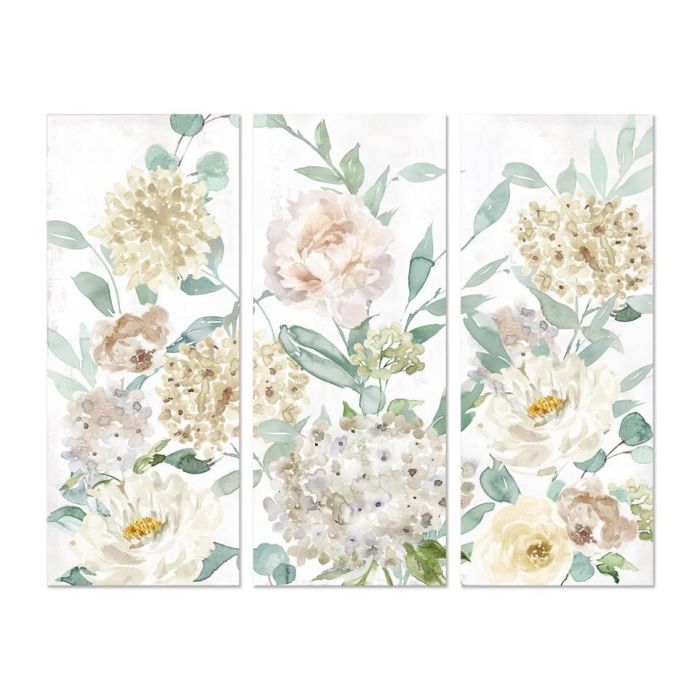 DKD Home Decor Cuadro Shabby con Flores Multicolor en Lienzo y MDF 135x55 cm (3 Unidades) Hecho a mano
