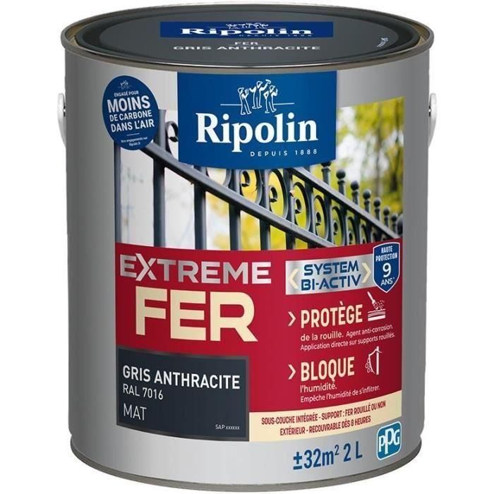 Pintura para hierro - RIPOLIN - 395988 - Gris antracita - Mate - 2 L