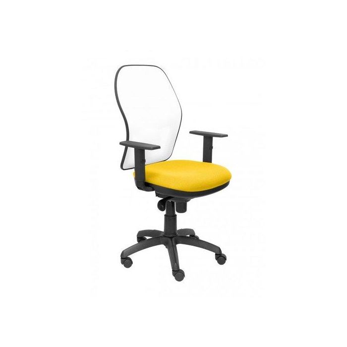 Silla Piqueras Y Crespo Jorquera Brazos Regulables Mecanismo Sincro Con Regulador De Tension Respaldo De Malla Blanca Y Asiento Tapizado Bali Amarillo