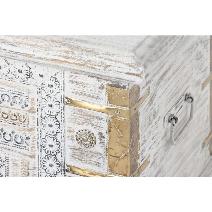 DKD Home Decor Baúl Indio Blanco Dorado 40 x 45 x 80 cm Mango y Metal Hecho a Mano 1