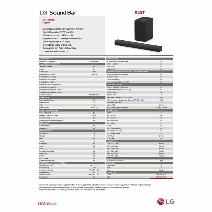 LG S40TR Barra de Sonido 4.1 Canales 400W Negro con Subwoofer Inalámbrico y Dolby Atmos, DTS Digital Surround 6 LG S40TR Barra de Sonido 4.1 Canales 400W Negro con Subwoofer Inalámbrico y Dolby Atmos, DTS Digital Surround 6
