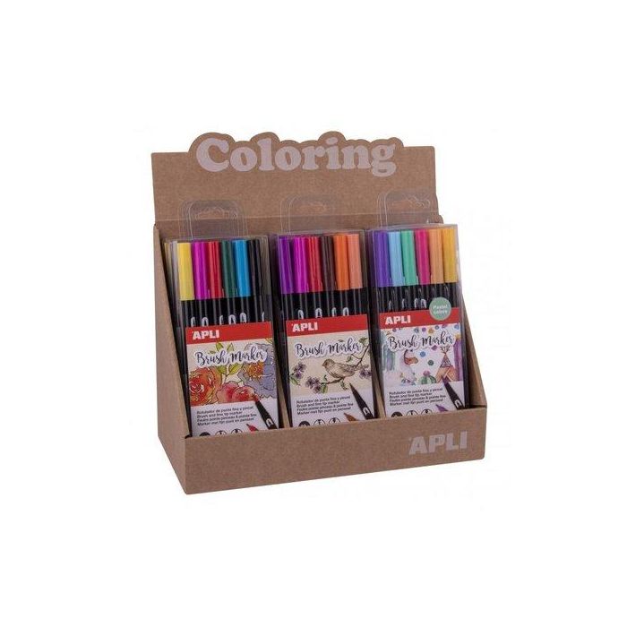 Rotulador Apli Doble Punta Pincel Expositor De 8 Surtidos 2X 19153 Doble Punta Caja De 12 Surtidos Pastel 2X 18063 Doble Punta Caja De 12 Surtidos 4X 18062 Doble Punta Caja De 6 Surtidos