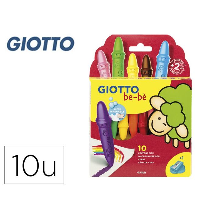 Lapices Cera Giotto Super Bebe Caja De 10 Colores Surtidos + Sacapuntas